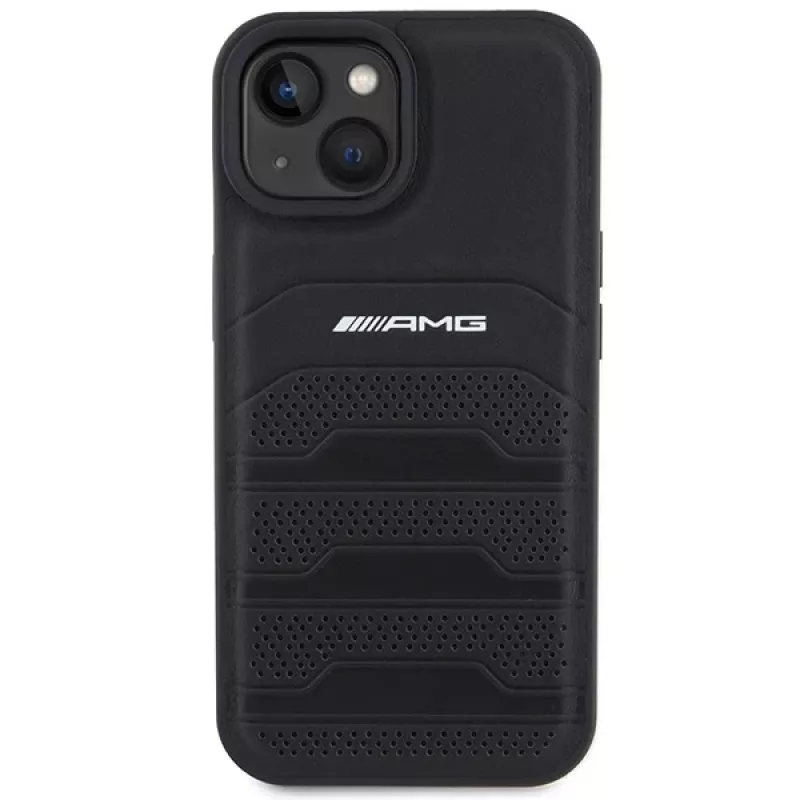 AMG AMHCP15MGSEBK Funda rígida de piel con líneas en relieve para iPhone 15 Plus / 14 Plus 6,7