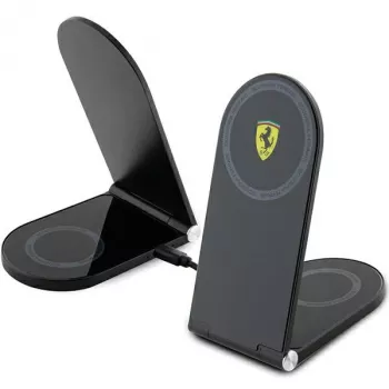 Ferrari Cargador inalámbrico plegable 2 en 1 FECBFMALK 15W negro con logo impreso MagSafe