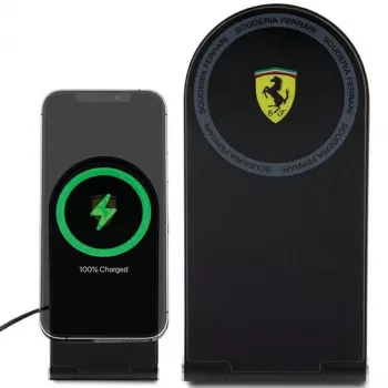 Ferrari Cargador inalámbrico plegable 2 en 1 FECBFMALK 15W negro con logo impreso MagSafe