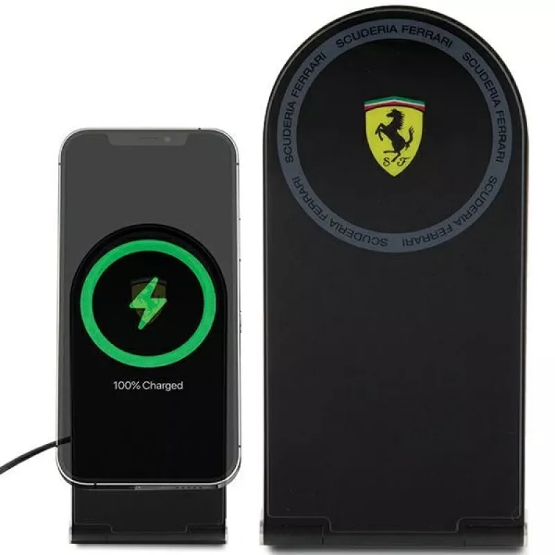 Ferrari Cargador inalámbrico plegable 2 en 1 FECBFMALK 15W negro con logo impreso MagSafe