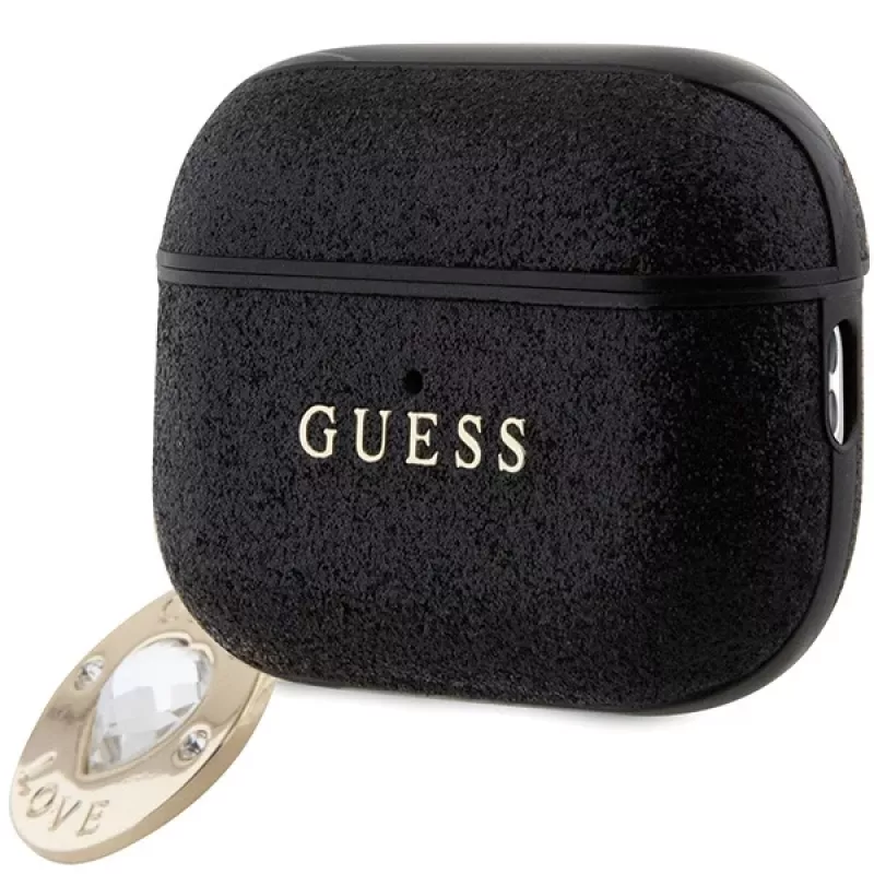 Guess GUAP2PGEHCDK Funda para AirPods Pro 2 (2022/2023) negra con colgante de corazón de diamante brillante fijo