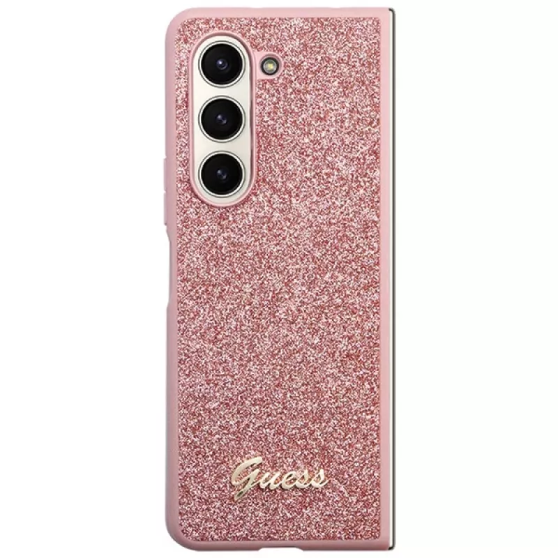 Guess GUHCZFD5HGGSHP F946 Funda rígida Glitter Script para Samsung Galaxy Z Fold5 - Rosa