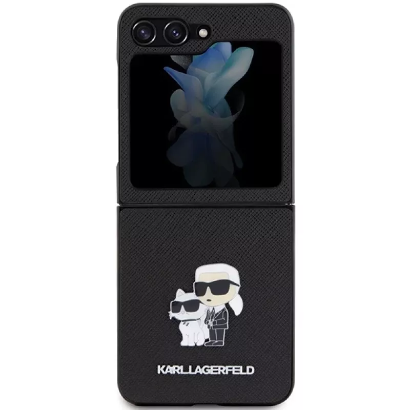 Karl Lagerfeld Funda rígida Saffiano Karl & Choupette Pin para Samsung Galaxy Z Flip5, negra