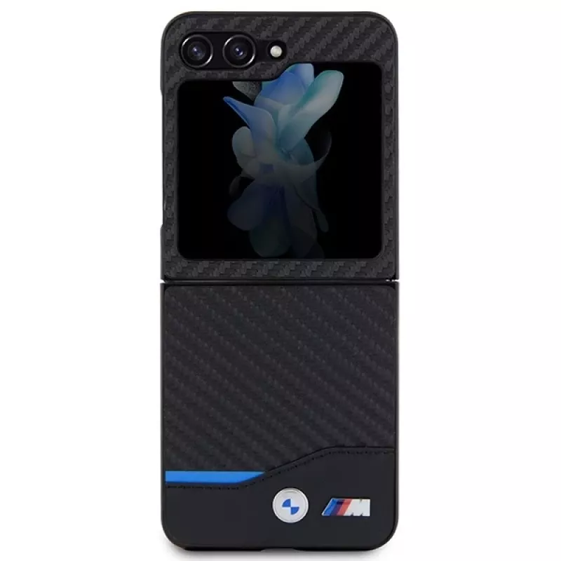 BMW M Collection Tapa trasera de piel y carbono para Samsung Galaxy Z Flip5 - Negra
