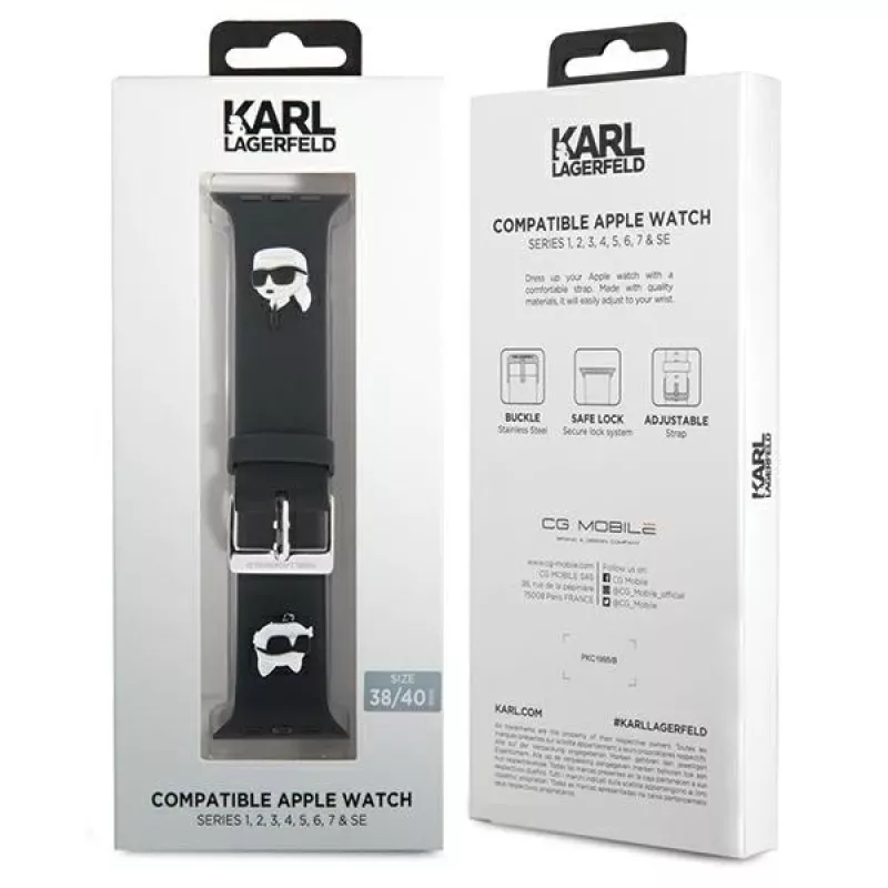 Karl Lagerfeld Correa de goma 3D con cabezas de Karl & Choupette NFT para Apple Watch 38/40/41mm negra