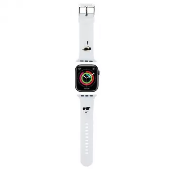 Karl Lagerfeld Correa KLAWMSLKCNH para Apple Watch 38/40/41mm blanca de goma 3D con cabezas de Karl & Choupette