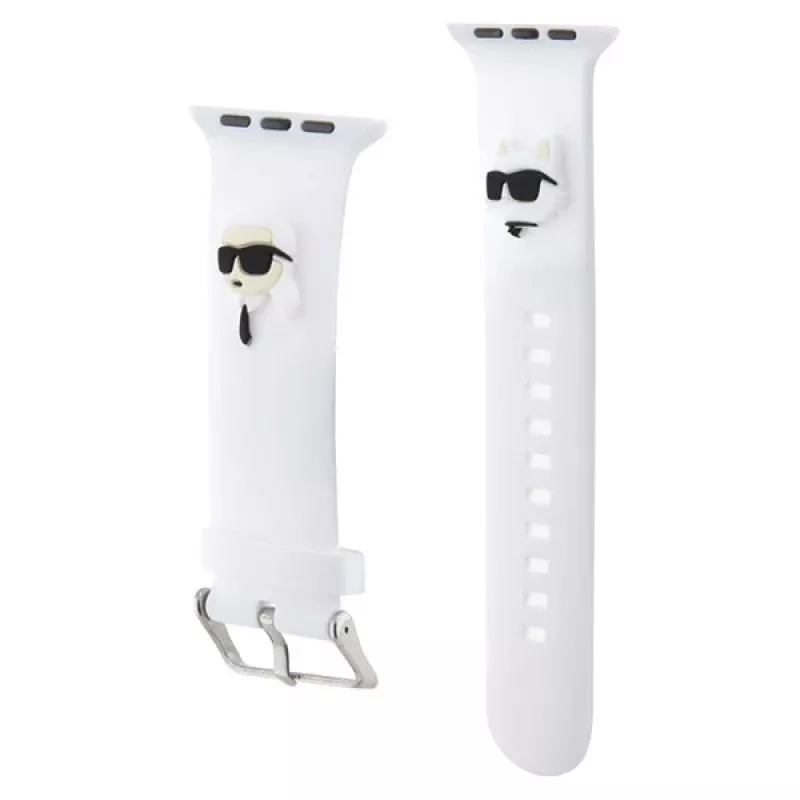 Karl Lagerfeld Correa KLAWMSLKCNH para Apple Watch 38/40/41mm blanca de goma 3D con cabezas de Karl & Choupette