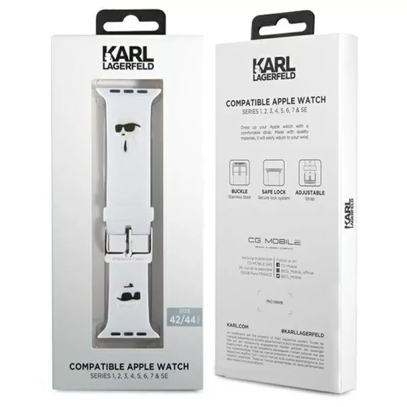Karl Lagerfeld Correa de goma 3D con cabezas de Karl & Choupette NFT para Apple Watch 42/44/45/49mm blanca