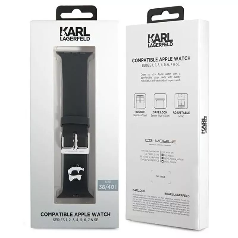 Karl Lagerfeld Correa de goma 3D con cabeza de Choupette para Apple Watch 38/40/41mm negra