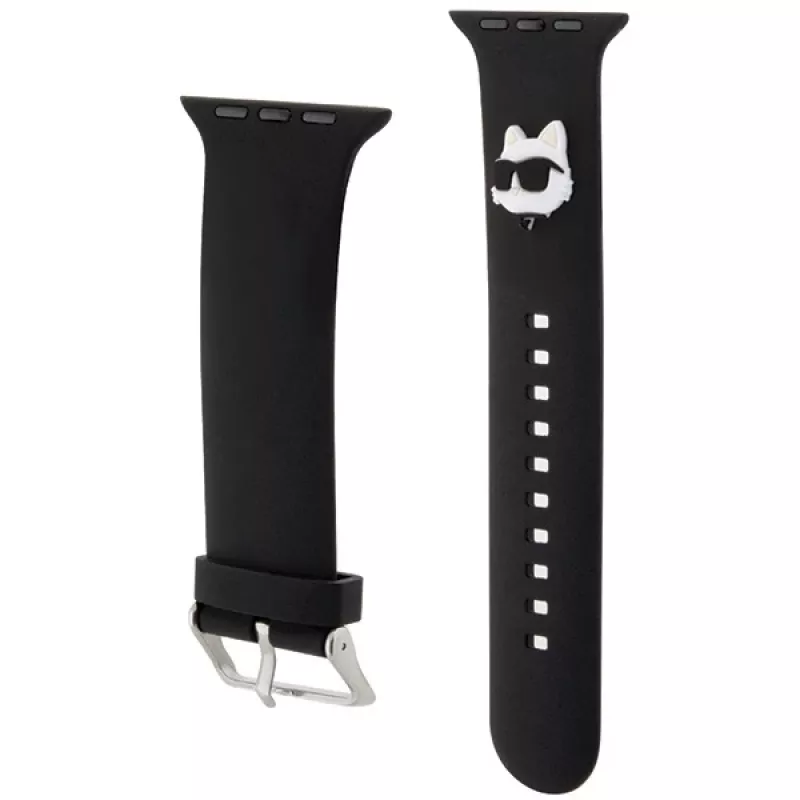 Karl Lagerfeld Correa de goma 3D con cabeza de Choupette para Apple Watch 42/44/45/49mm negra