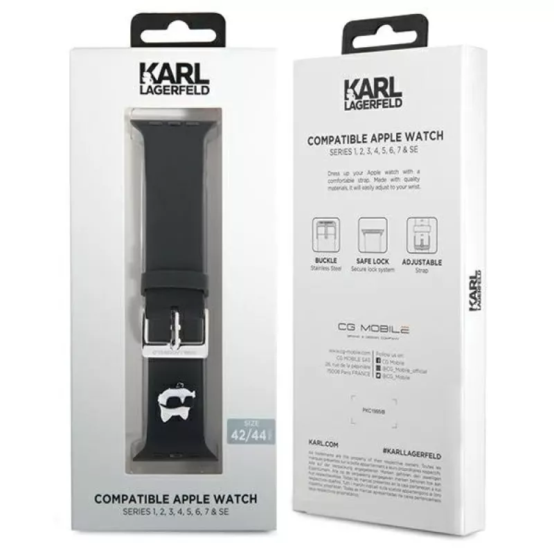 Karl Lagerfeld Correa de goma 3D con cabeza de Choupette para Apple Watch 42/44/45/49mm negra