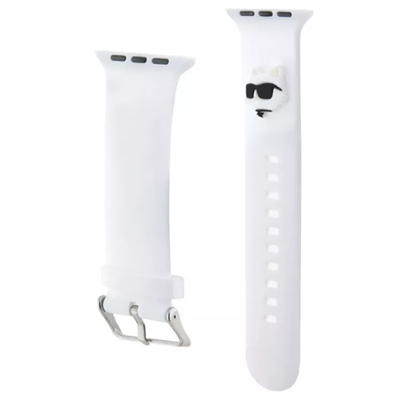 Karl Lagerfeld Correa de goma 3D con cabeza de Choupette para Apple Watch 42/44/45/49mm blanca