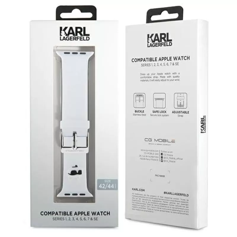 Karl Lagerfeld Correa de goma 3D con cabeza de Choupette para Apple Watch 42/44/45/49mm blanca