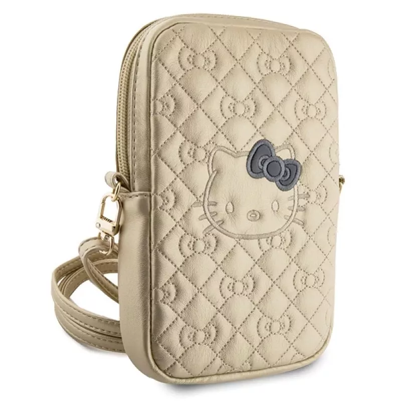 Hello Kitty Bolso bandolera para móvil con correa Quilted Bows dorado