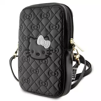 Hello Kitty Bolso bandolera para móvil con correa Quilted Bows (negro)