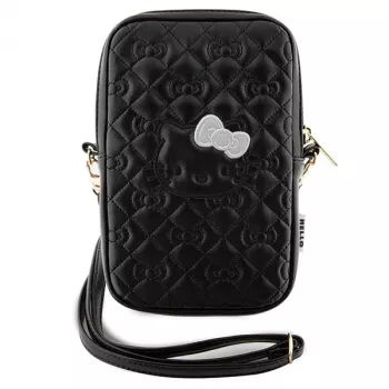 Hello Kitty Bolso bandolera para móvil con correa Quilted Bows (negro)