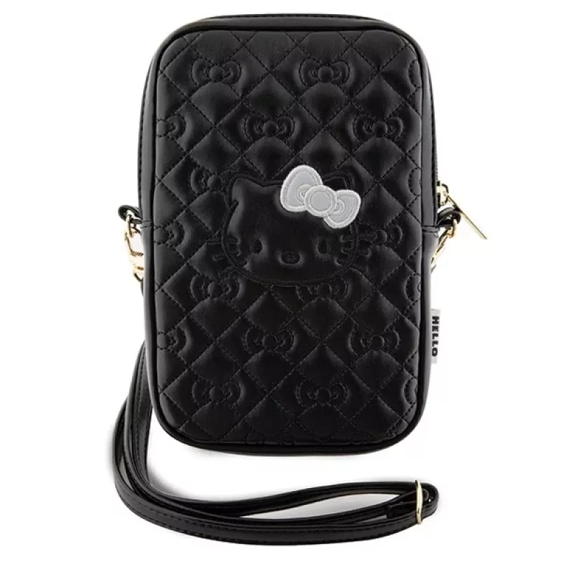 Hello Kitty Quilted Bows Strap - bolso bandolera para móvil (negro)