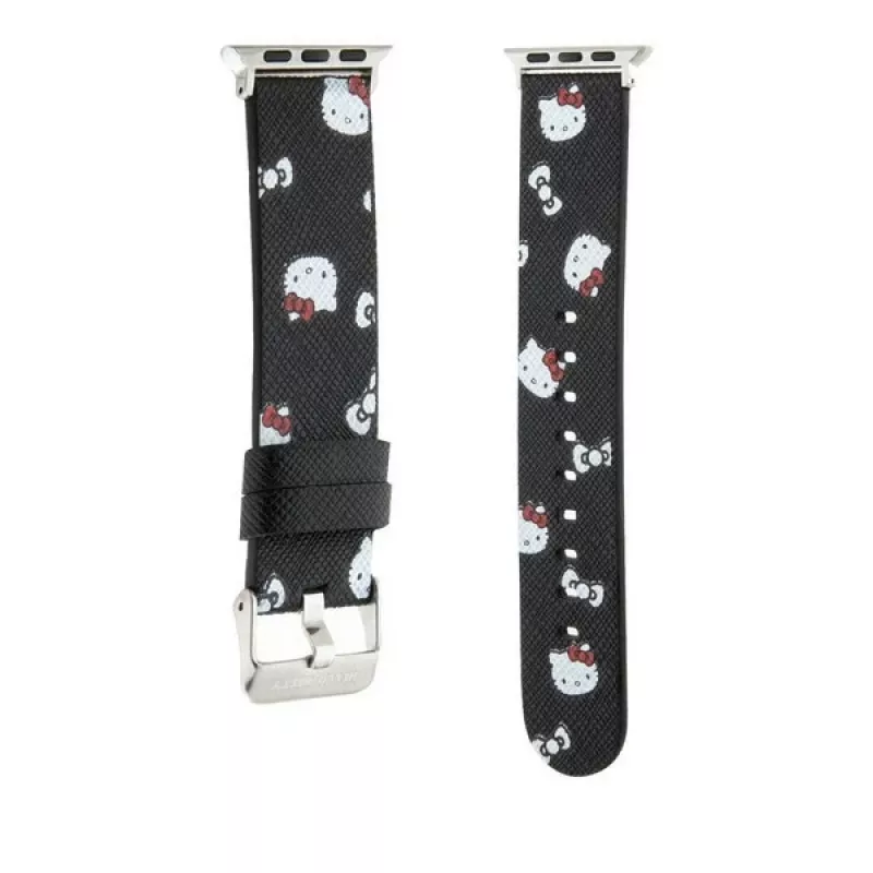 Hello Kitty HKAWMPSAPSK Correa para Apple Watch 38/40/41mm Negra Silicona Heads & Bows Muster