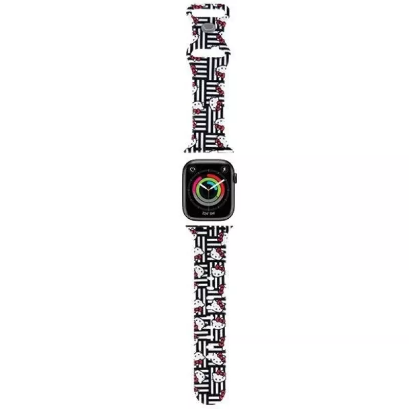 Hello Kitty HKAWMSDIESK Correa para Apple Watch 38/40/41mm Negra Silicona Heads & Stripes