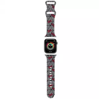 Hello Kitty HKAWMSDIEZK Correa de silicona para Apple Watch 38/40/41mm Negra con lazos y rayas