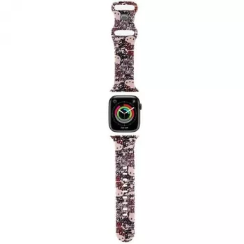 Hello Kitty HKAWMSDGPTP Correa de silicona para Apple Watch 38/40/41mm Rosa Graffiti Tags