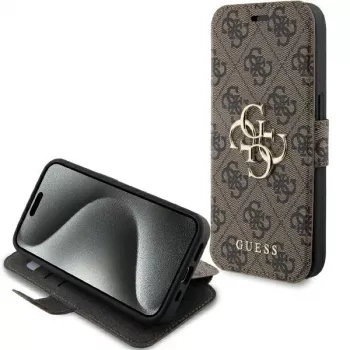 Guess GUBKP15L4GMGBR iPhone 15 Pro 6,1 pulgadas Funda tipo libro Marrón 4G Metal Logo