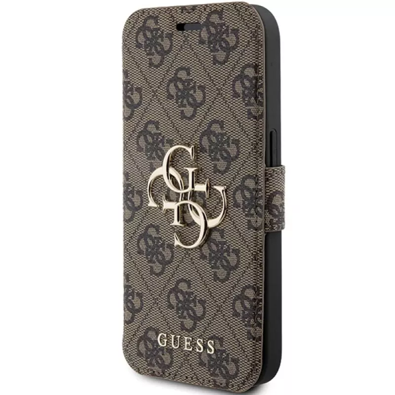 Guess GUBKP15L4GMGBR iPhone 15 Pro 6,1 pulgadas Funda tipo libro Marrón 4G Metal Logo
