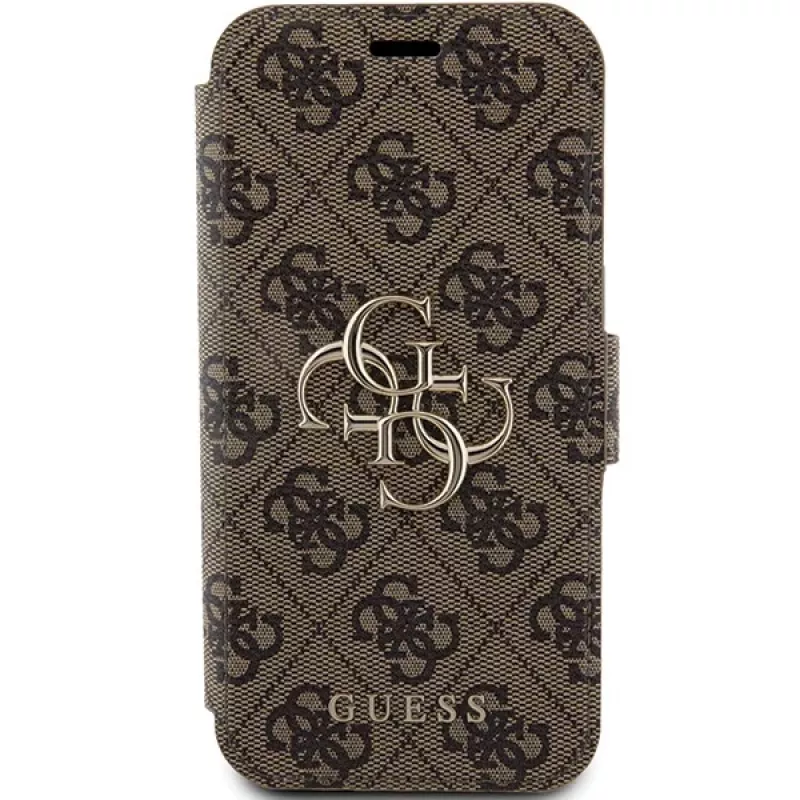 Guess GUBKP15L4GMGBR iPhone 15 Pro 6,1 pulgadas Funda tipo libro Marrón 4G Metal Logo