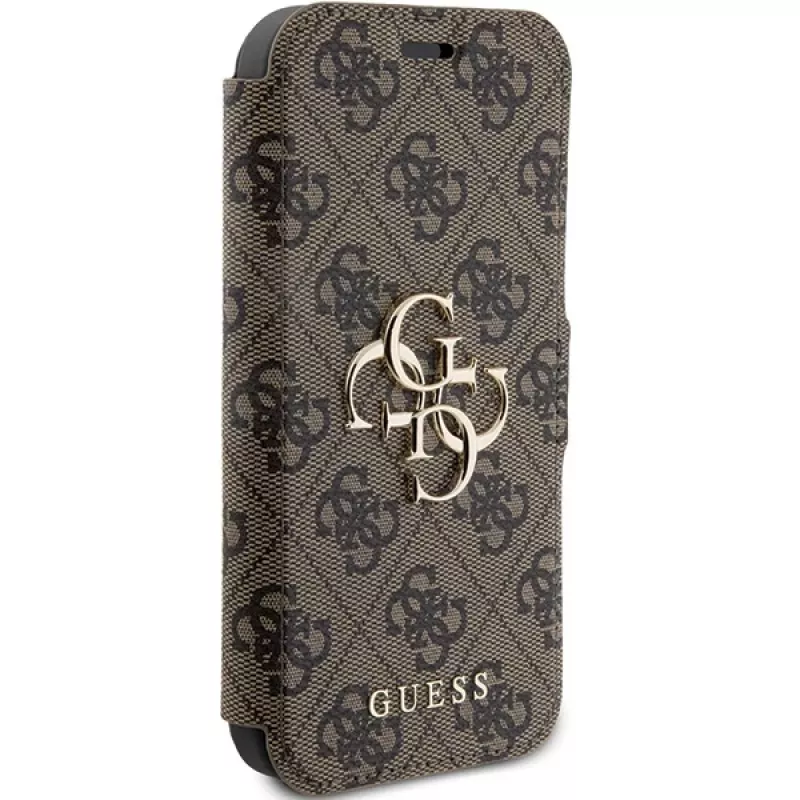 Guess GUBKP15L4GMGBR iPhone 15 Pro 6,1 pulgadas Funda tipo libro Marrón 4G Metal Logo