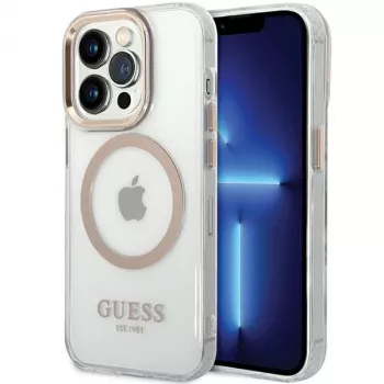 Guess GUHMP15LHTRMD Funda rígida Metal Outline para Apple iPhone 15 Pro 6,1 pulgadas Dorada MagSafe