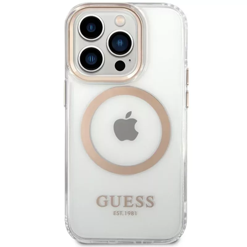 Guess GUHMP15LHTRMD Funda rígida Metal Outline para Apple iPhone 15 Pro 6,1 pulgadas Dorada MagSafe