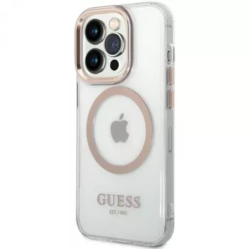Guess GUHMP15XHTRMD Funda rígida Metal Outline para Apple iPhone 15 Pro Max, Dorada, compatible con MagSafe
