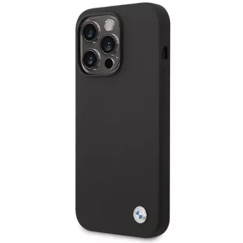 BMW BMHCP15XSILBK Funda de silicona para iPhone 15 Pro Max 6,7 pulgadas Negra con Metal Logo