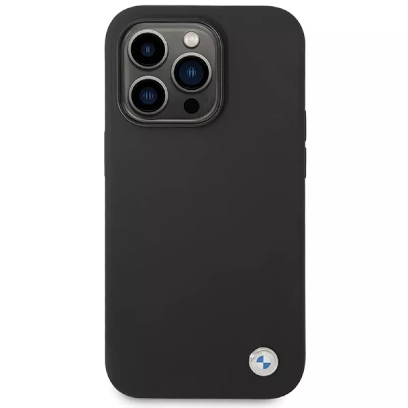 BMW BMHCP15XSILBK Funda de silicona para iPhone 15 Pro Max 6,7 pulgadas Negra con Metal Logo