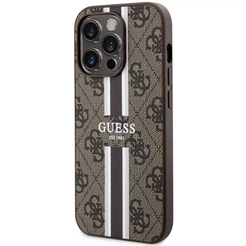 Guess GUHMP15LP4RPSW iPhone 15 Pro 6,1 pulgadas Funda rígida Marrón Rayas Impresas MagSafe