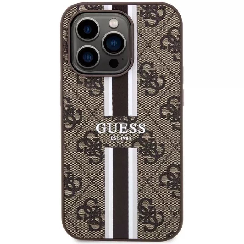 Guess GUHMP15LP4RPSW iPhone 15 Pro 6,1 pulgadas Funda rígida Marrón Rayas Impresas MagSafe
