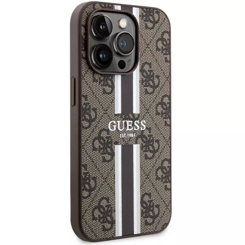 Guess GUHMP15LP4RPSW iPhone 15 Pro 6,1 pulgadas Funda rígida Marrón Rayas Impresas MagSafe