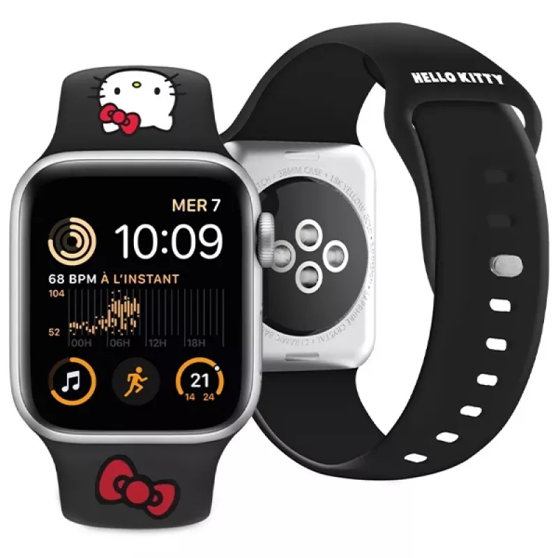 Hello Kitty HKAWLSCHBLK Correa de silicona para Apple Watch 42/44/45/49mm Negra