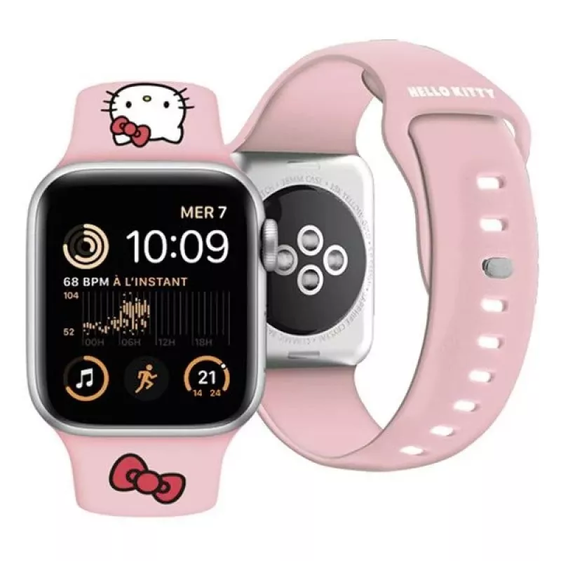 Hello Kitty HKAWLSCHBLP Correa de silicona para Apple Watch 42/44/45/49mm Rosa