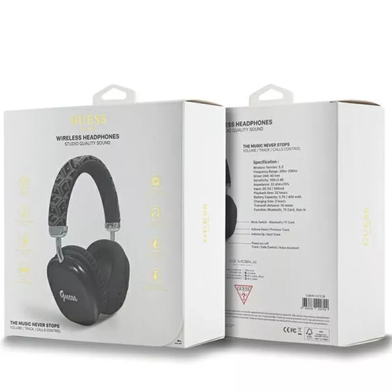 Guess Auriculares On-Ear Bluetooth Gcube Metallic Script Logo Negros