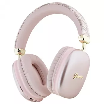 Guess Gcube Metallic Script Logo auriculares Bluetooth on-ear rosa