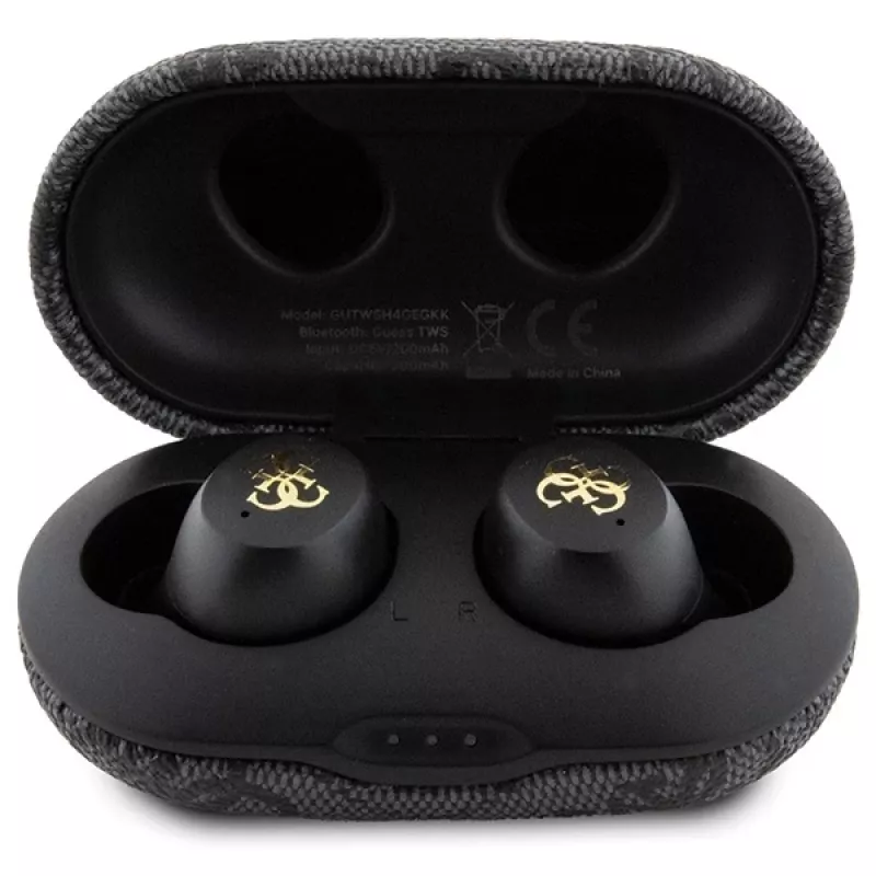 Guess 4G Metal Logo auriculares Bluetooth TWS ENC con estuche de carga (negro)