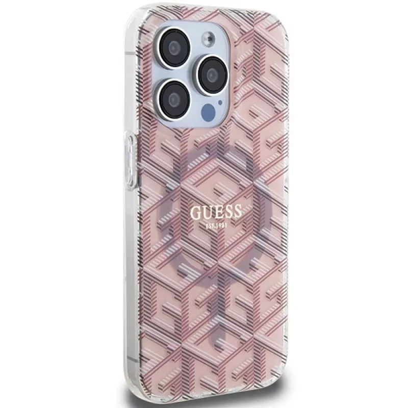 Guess GUHMP15LHGCUSTGP funda rígida IML GCube MagSafe para iPhone 15 Pro 6,1 inch rosa