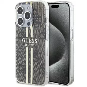 Guess GUHCP15LH4PSEGW funda rígida IML 4G Gold Stripe marrón para iPhone 15 Pro 6,1 inch