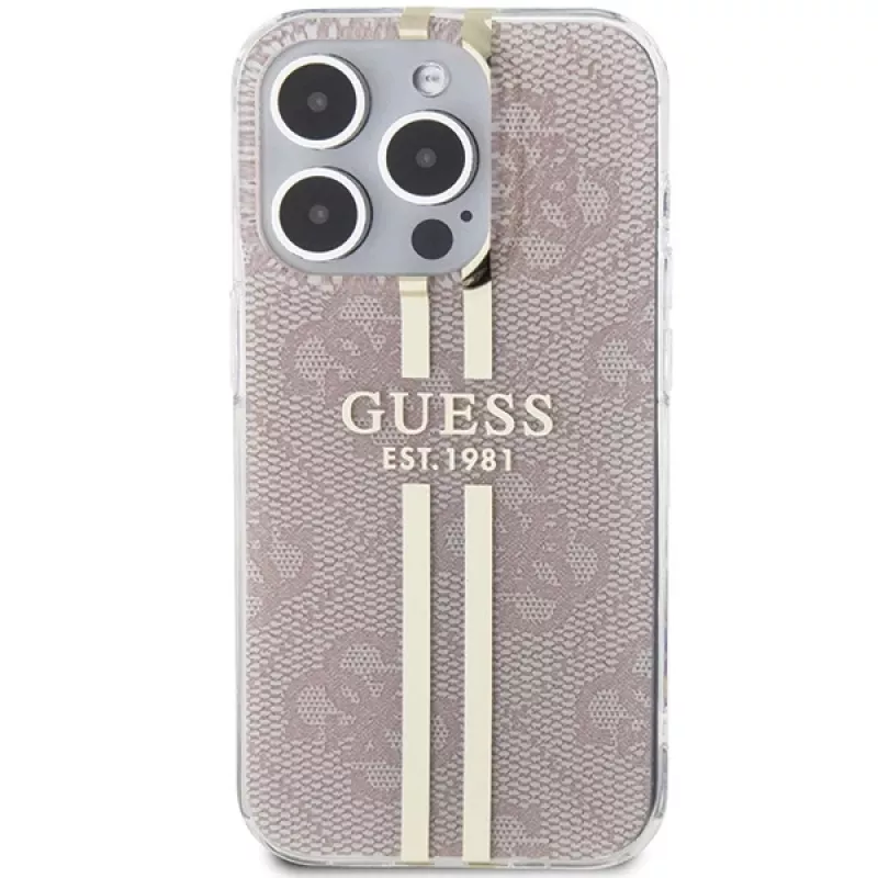 Guess GUHCP14XH4PSEGP funda rígida IML 4G Gold Stripe rosa para iPhone 14 Pro Max 6,7 inch