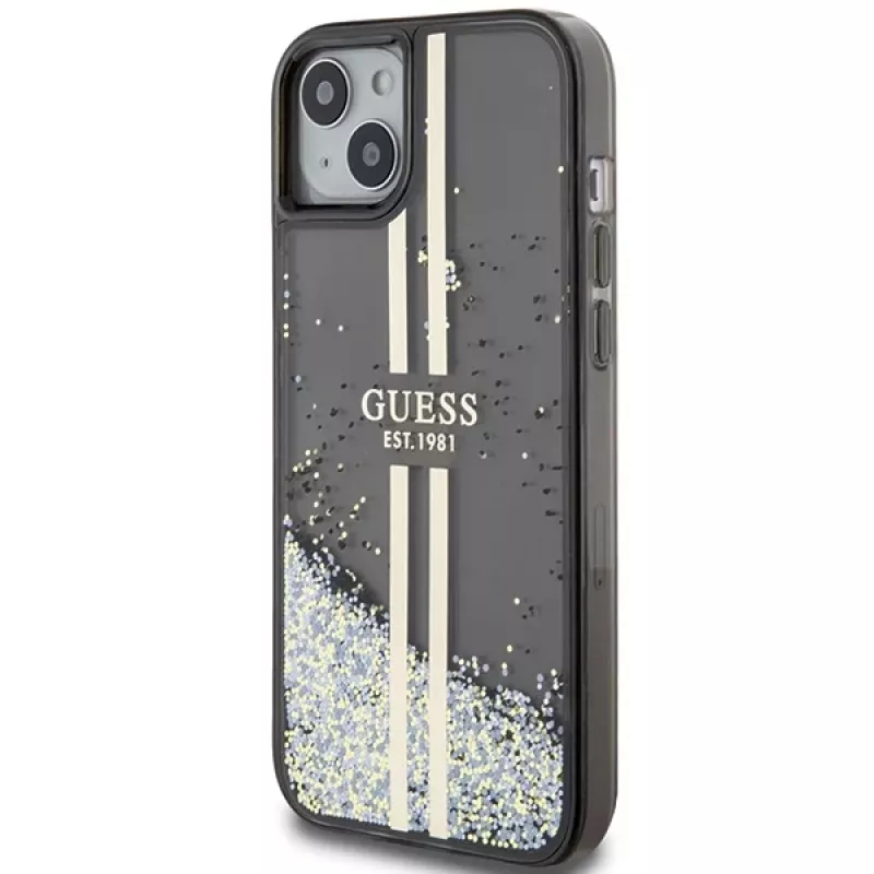 Guess GUHCP15MLFCSEGK funda rígida Liquid Glitter Gold Stripes para iPhone 15 Plus / 14 Plus 6,7