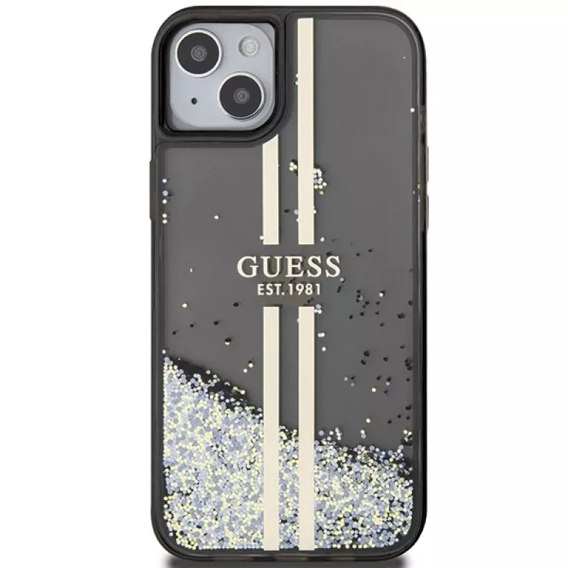 Guess GUHCP15MLFCSEGK funda rígida Liquid Glitter Gold Stripes para iPhone 15 Plus / 14 Plus 6,7