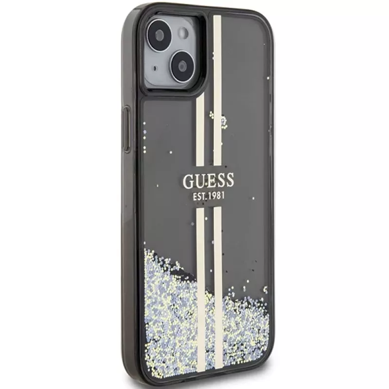 Guess GUHCP15MLFCSEGK funda rígida Liquid Glitter Gold Stripes para iPhone 15 Plus / 14 Plus 6,7