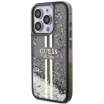 Guess GUHCP15LLFCSEGK funda rígida Liquid Glitter Gold Stripes negra para iPhone 15 Pro 6,1 inch