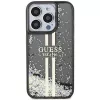 Guess GUHCP15LLFCSEGK funda rígida Liquid Glitter Gold Stripes negra para iPhone 15 Pro 6,1